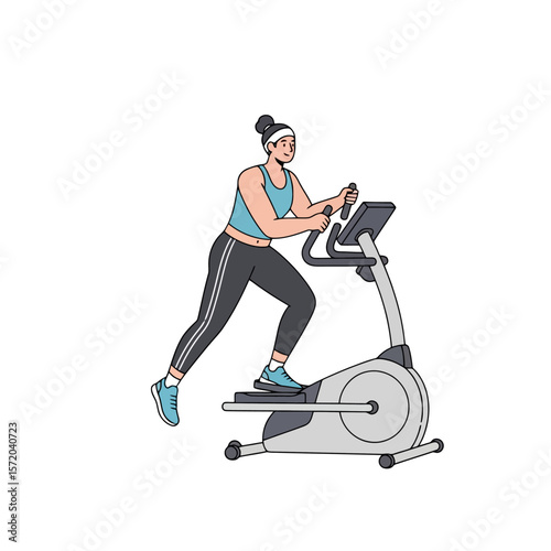 Woman Exercising on Elliptical Machine - Fitness Illustration