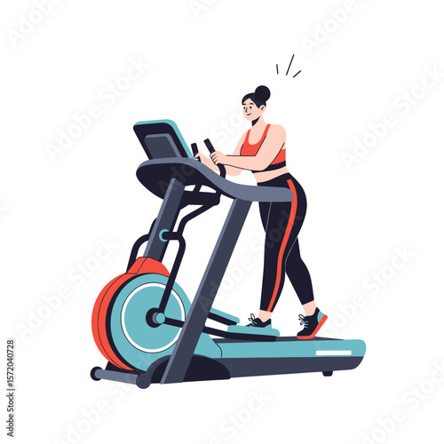 Animated Woman Exercising on Elliptical Trainer