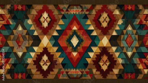 Vibrant Geometric Tribal Pattern with Earthy Hues