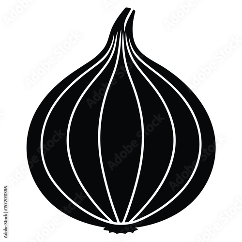 An artistic single onion with dark black color is displayed prominently