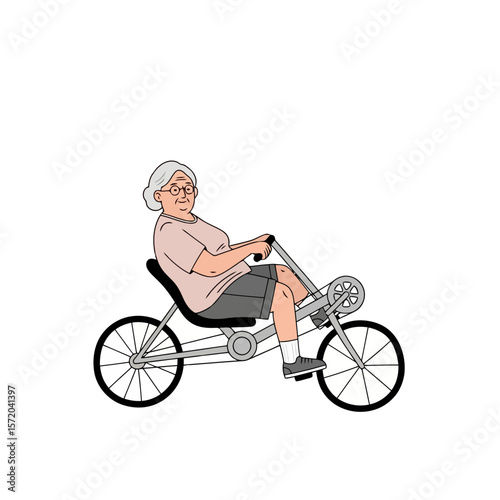 Senior Woman Riding a Recumbent Bicycle - Active Aging Illustration