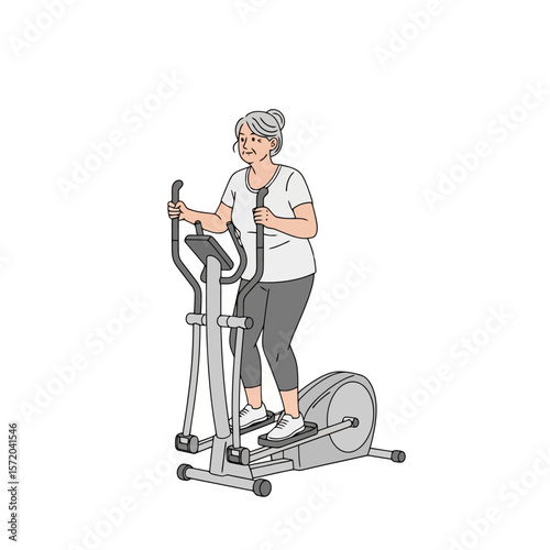 Active Senior: Woman Exercising on Elliptical Machine