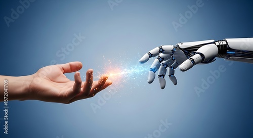 Human and robot hands reaching with light human hand