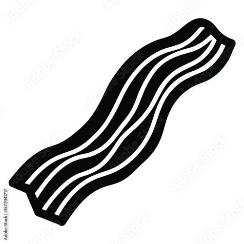 One piece of bacon has black strips and is isolated with transparency