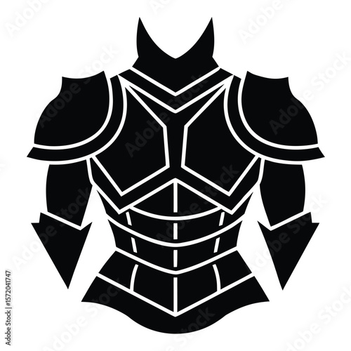 A detailed black armor breastplate with shoulder pads stands boldly against a white background