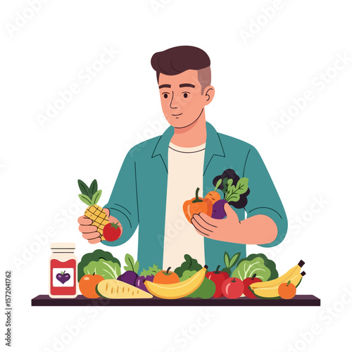 Healthy Eating: Man Preparing Fresh Vegetables