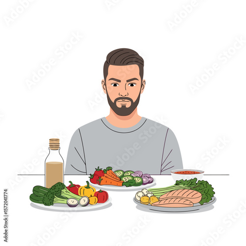 Man with Healthy Food Choices: A Balanced Lifestyle Illustration