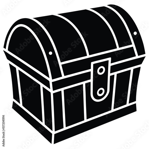 Isolated treasure chest showcases black color and simple design, set against a transparent backdrop