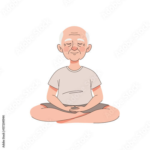 Senior Man in Lotus Position: Calmness and Meditation