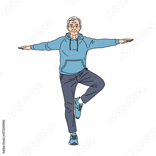 Senior Man's Balance: Illustrated Yoga Pose