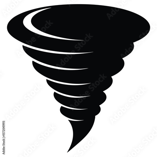 A swirling black tornado symbol with distinct rotation is isolated over a transparent background