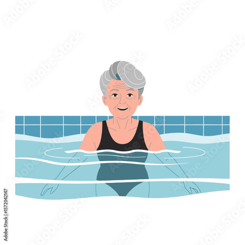Senior Woman Enjoying Aqua Therapy in a Pool