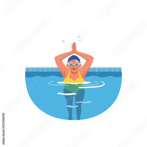 Elderly Woman Exercising in Swimming Pool Illustration