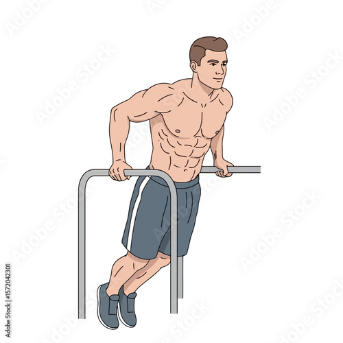 Man Doing Dips on Parallel Bars Illustration