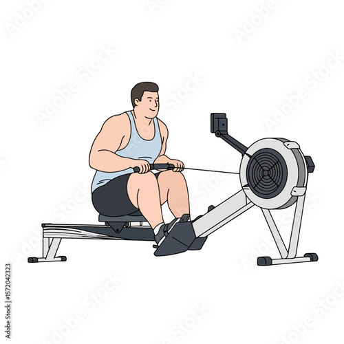 Rowing Machine Workout: Man Exercising for Fitness