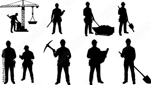 Construction Workers Silhouette vector cut files
