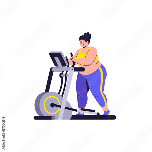 Woman Exercising on Elliptical Trainer: Fitness and Wellness Illustration