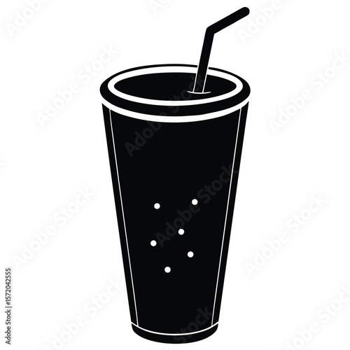 Silhouette of a soda cup with bubbles and straw on a transparent background