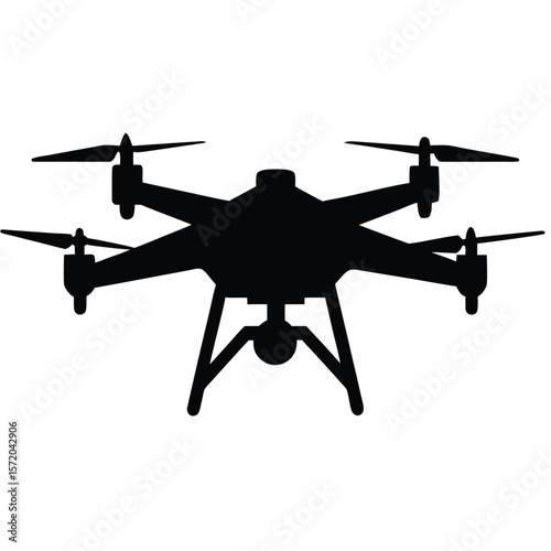 Silhouette reveals a quadcopter drone featuring propellers and legs on a transparent backdrop