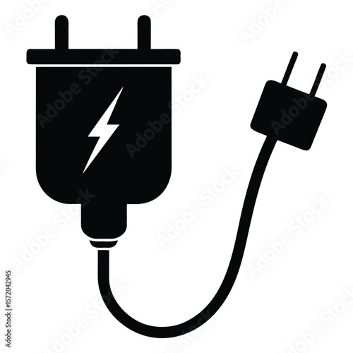 The black electric plug with lightning bolt is shown on a white backdrop
