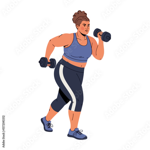 Determined Woman Lifting Dumbbells in Workout