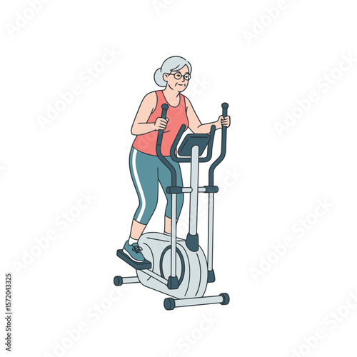 Senior Woman Exercising on Elliptical Trainer