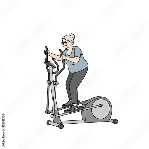 Senior Woman Exercising on Elliptical Machine - Health and Fitness