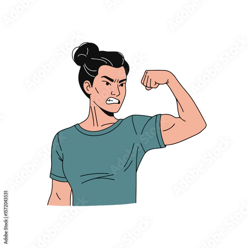 Strong Woman Flexing Bicep - Vector Illustration