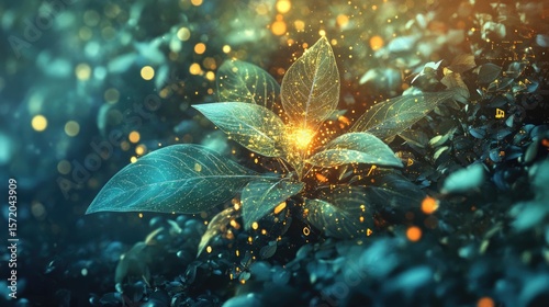 Enchanted Forest: Luminescent Plant in Mystical Night