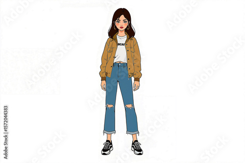 Trendy cartoon woman in chic casual fashion