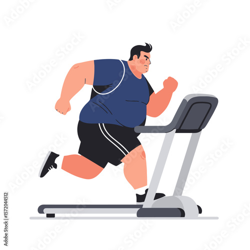 Overweight Man Running on Treadmill Cartoon Illustration