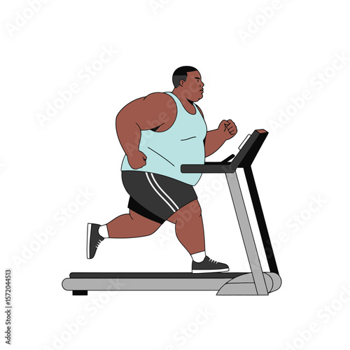 Overweight Man Exercising on Treadmill for Weight Loss