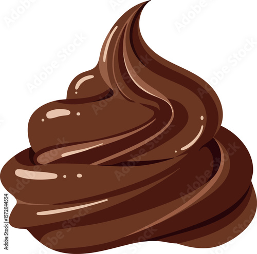 Chocolate frosting swirl vector illustration in brown color with glossy texture