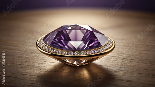 Stylish Close-Up of Diamond on Elegant Wooden Display