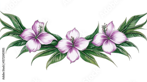 Purple flower wreath with green leaves, beautiful blooming floral arrangement, festive decorative design with natural elegance