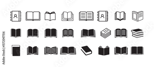 Set of Black Book and Open Book Silhouette Icons, style and educational knowledge white background, vector illustration eps 10.