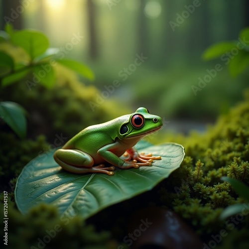 green frog on a leaf