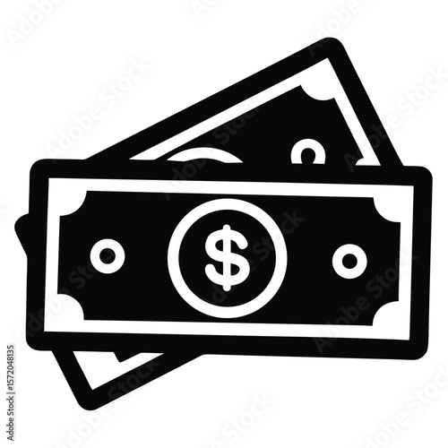 Two black and white dollar bills are stacked slightly overlapping each other plainly