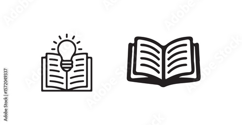 Set of Black Book and Open Book Silhouette Icons, style and educational knowledge white background, vector illustration eps 10.
