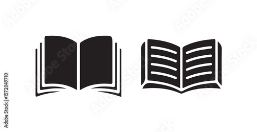 Black book icon, education, and knowledge in a minimalist black and white design, vector illustration eps 10.