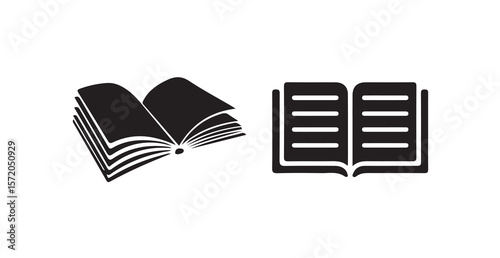 Set of Black Book and Open Book Silhouette Icons, style and educational knowledge white background, vector illustration eps 10.