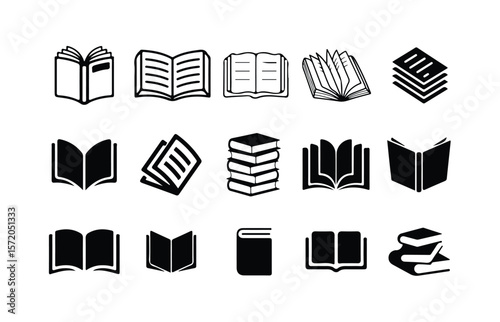 Book icon collection, open and closed book designs on a white background, vector illustration eps 10.