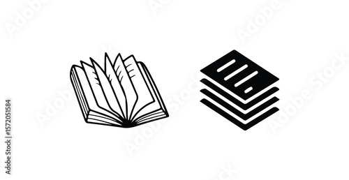 Black book icon, education, and knowledge in a minimalist black and white design, vector illustration eps 10.