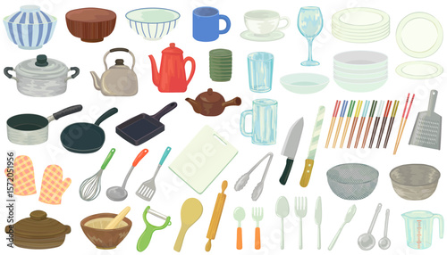 調理器具・食器のイラストセット ベクター素材