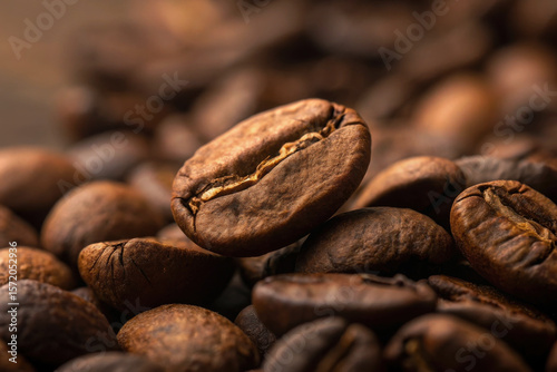 Closeup of roasted coffee beans texture