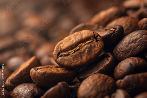 Closeup of roasted coffee beans texture