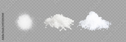 Salt realistic set isolated icons of heaps of edible salt of different crack with salt shakers vector illustration.