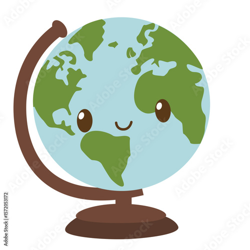 Adorable cartoon globe with a smiling face in flat style. Great for school projects, geography lessons, or educational designs for children.