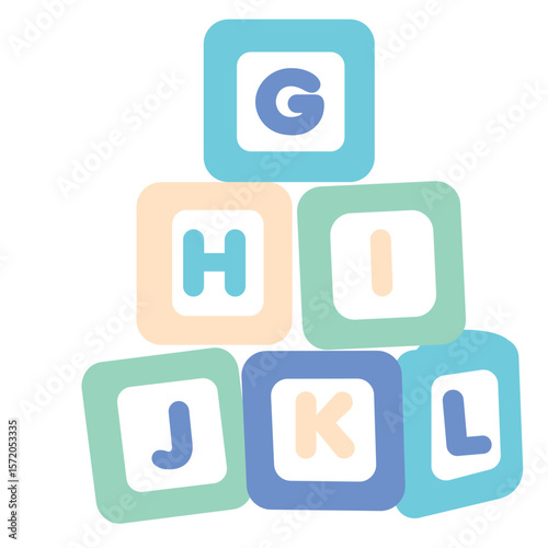  Alphabet learning blocks featuring letters G through L. Perfect for preschool materials, educational apps, or children's books with colorful and flat vector design.