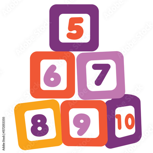  Stacked colorful blocks featuring numbers five to ten. Flat vector design perfect for educational games, kids learning tools, and preschool illustrations.